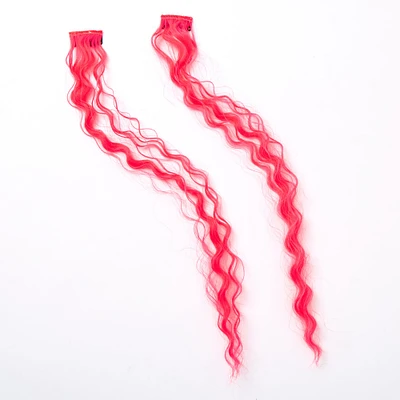 Neon Pink Curly Faux Hair Clip In Extensions - 2 Pack