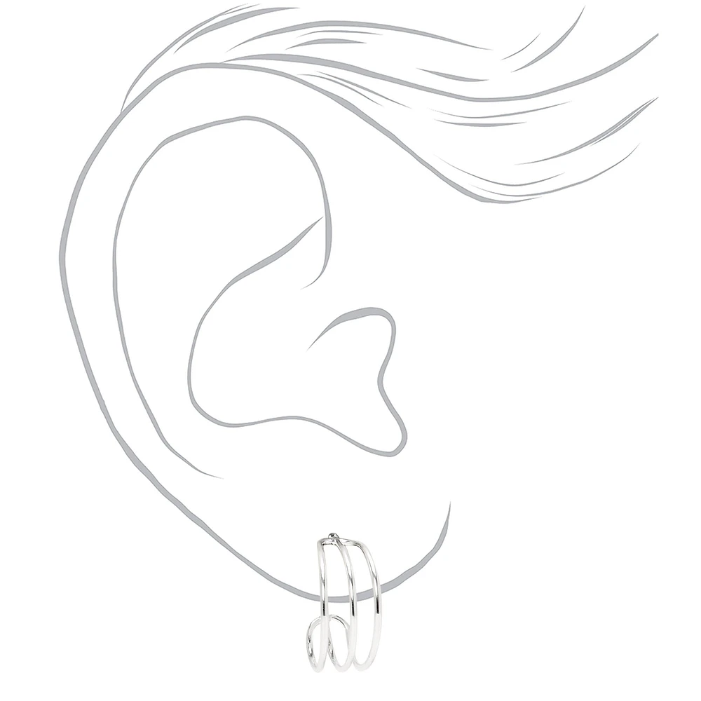 Silver-tone 15mm Thin Triple Hoop Earrings