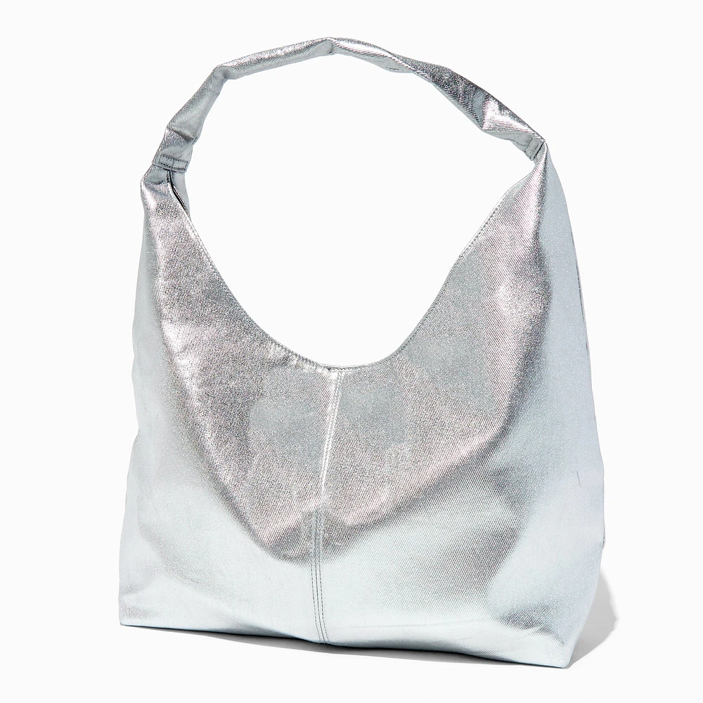 Silver Slouchy Tote Bag