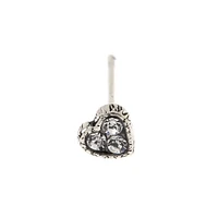 22G Silver-tone Stainless Steel Crystal Heart Nose Stud