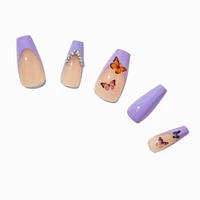 Butterfly French Tip Bling Squareletto Vegan Faux Nail Set