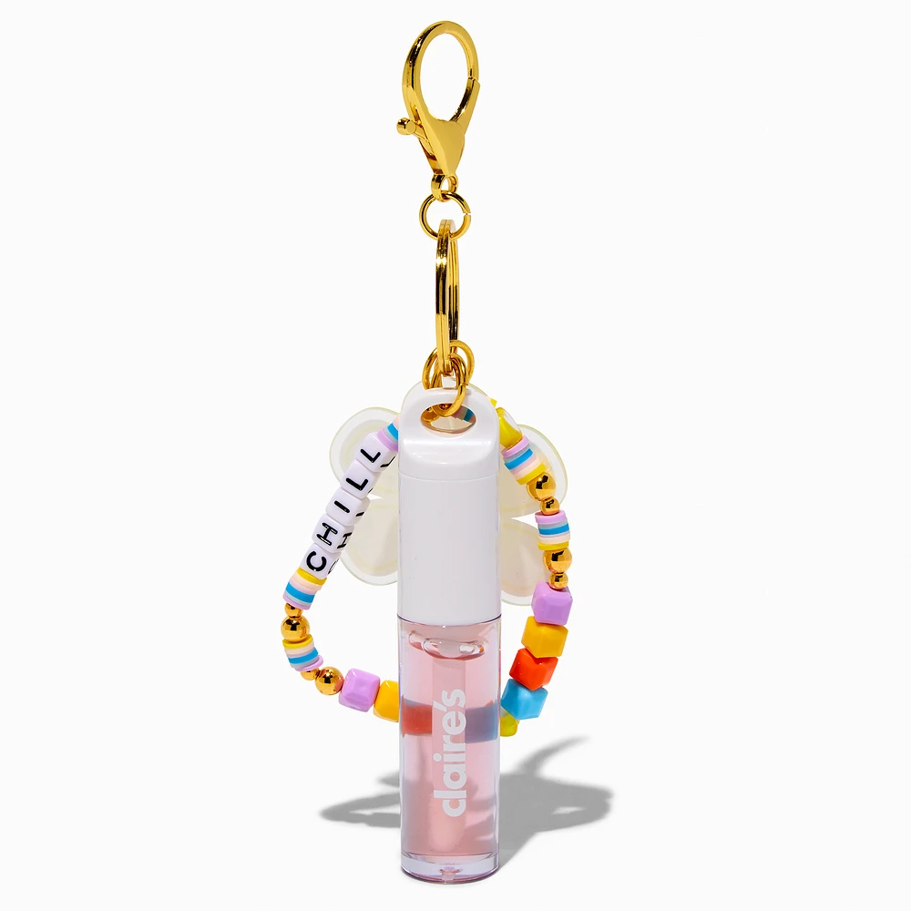 "Chill" Daisy Charm Lip Gloss Wristlet Keychain