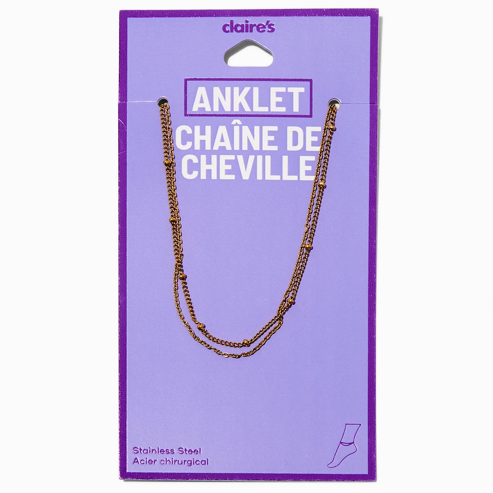 Gold-tone Stainless Steel Ball Chain Anklets - 2 Pack