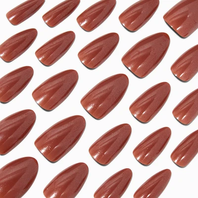 Brown Glazed Long Almond Vegan Faux Nail Set - 24 Pack