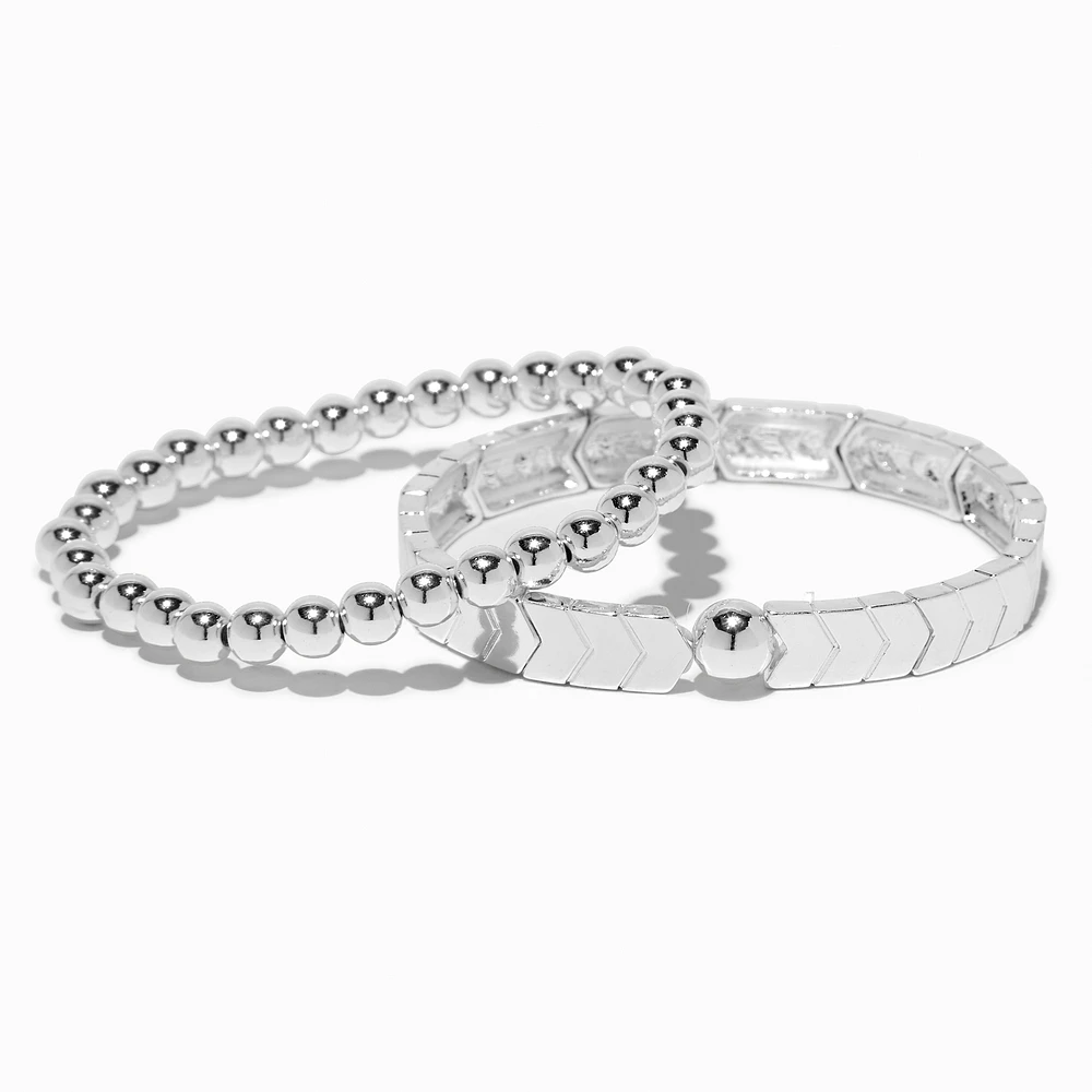 Silver-tone Herringbone Stretch Bracelets - 2 Pack 