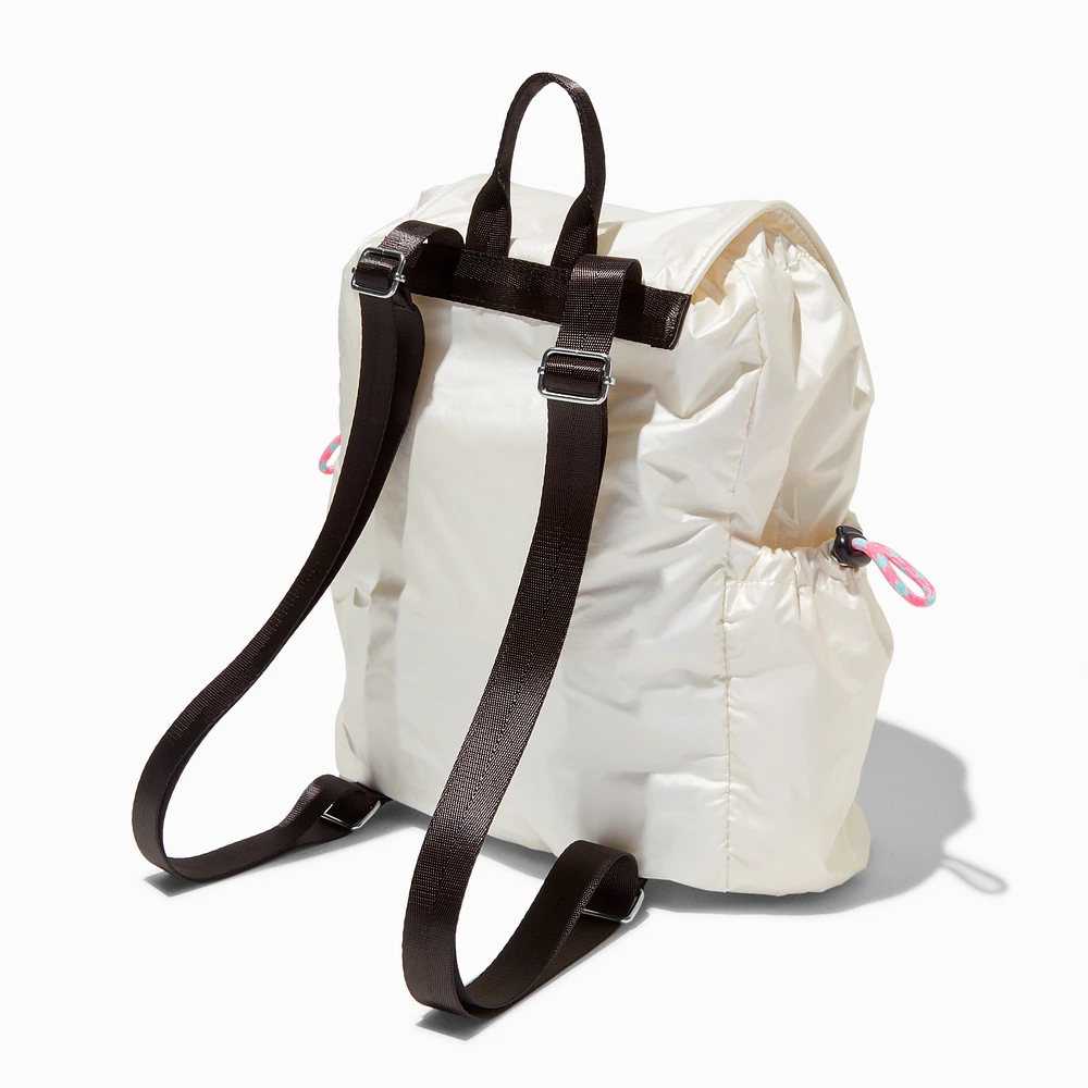 White Nylon Flap Backpack