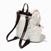 White Nylon Flap Backpack