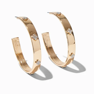 Gold-tone Crystal Clover Thick Hoop Earrings