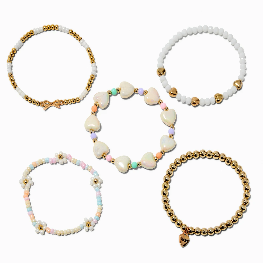 T H E M E x Claire's Gold-tone Heart Stretch Bracelets- 5 Pack