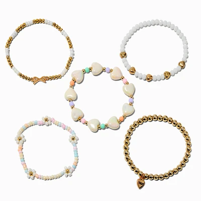 T H E M E x Claire's Gold-tone Heart Stretch Bracelets- 5 Pack