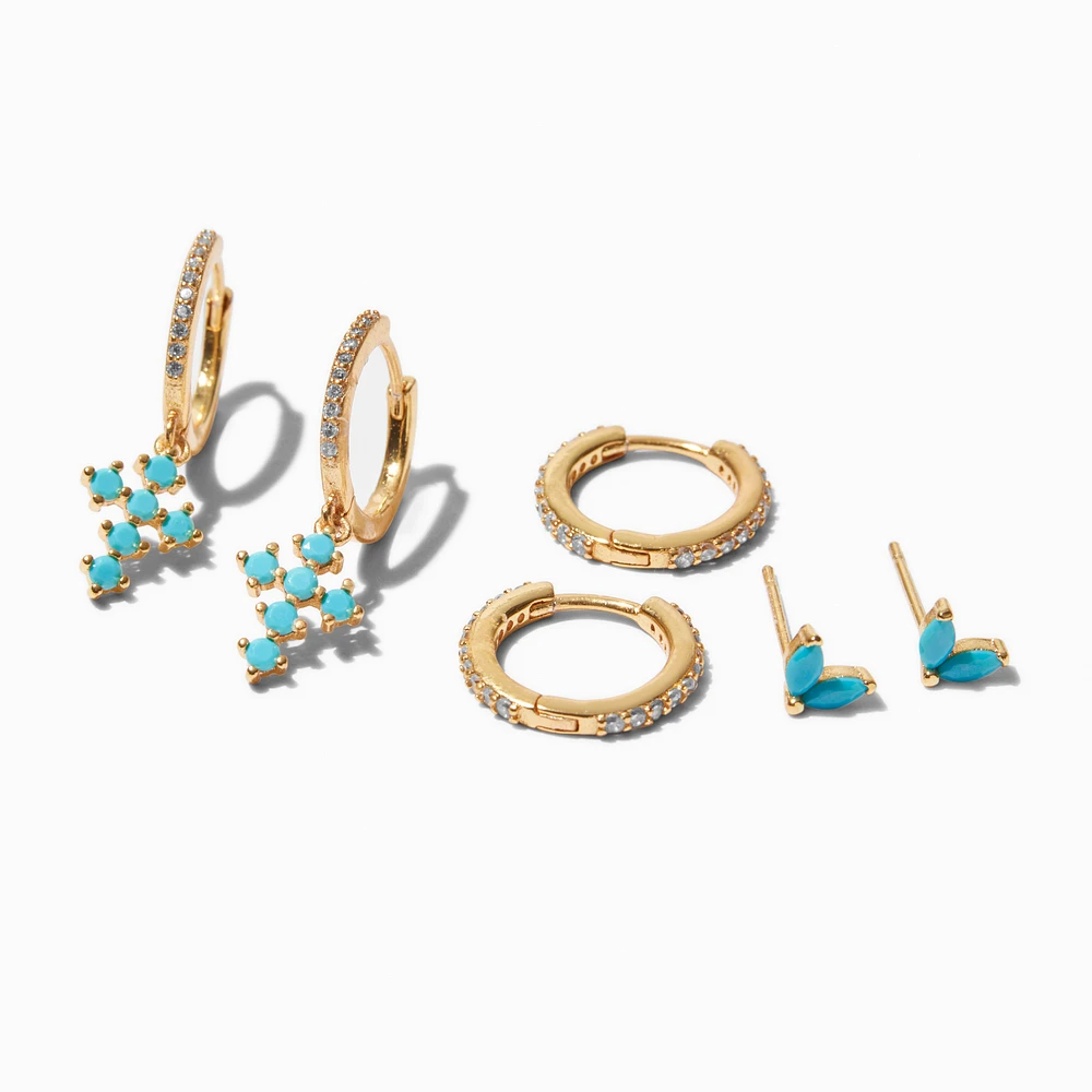 C LUXE by Claire's 18k Gold Plated Turquoise Cross Earring Stackables Set - 3 Pack