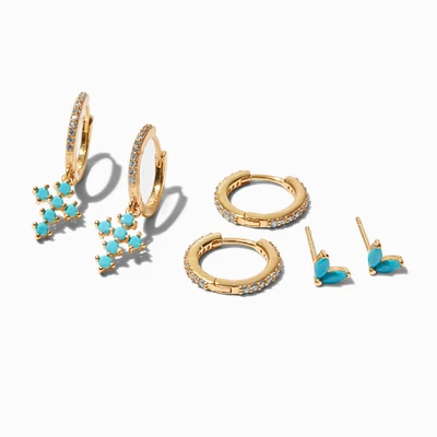 C LUXE by Claire's 18k Gold Plated Turquoise Cross Earring Stackables Set - 3 Pack