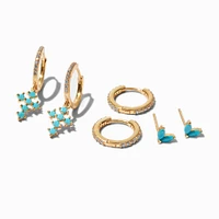 C LUXE by Claire's 18k Gold Plated Turquoise Cross Earring Stackables Set - 3 Pack