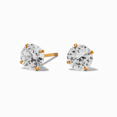 C LUXE by Claire's Gold-tone Titanium Cubic Zirconia 6mm Round Stud Earrings