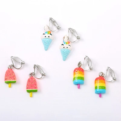 Glitter Ice Pop & Ice Cream Clip-On Earrings - 3 Pack