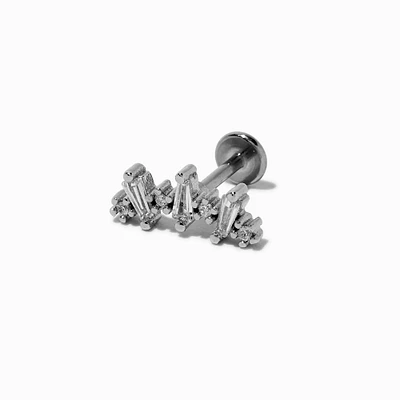 Silver-tone Stainless Steel Cubic Zirconia Baguette Crawler 18G Conch Earring