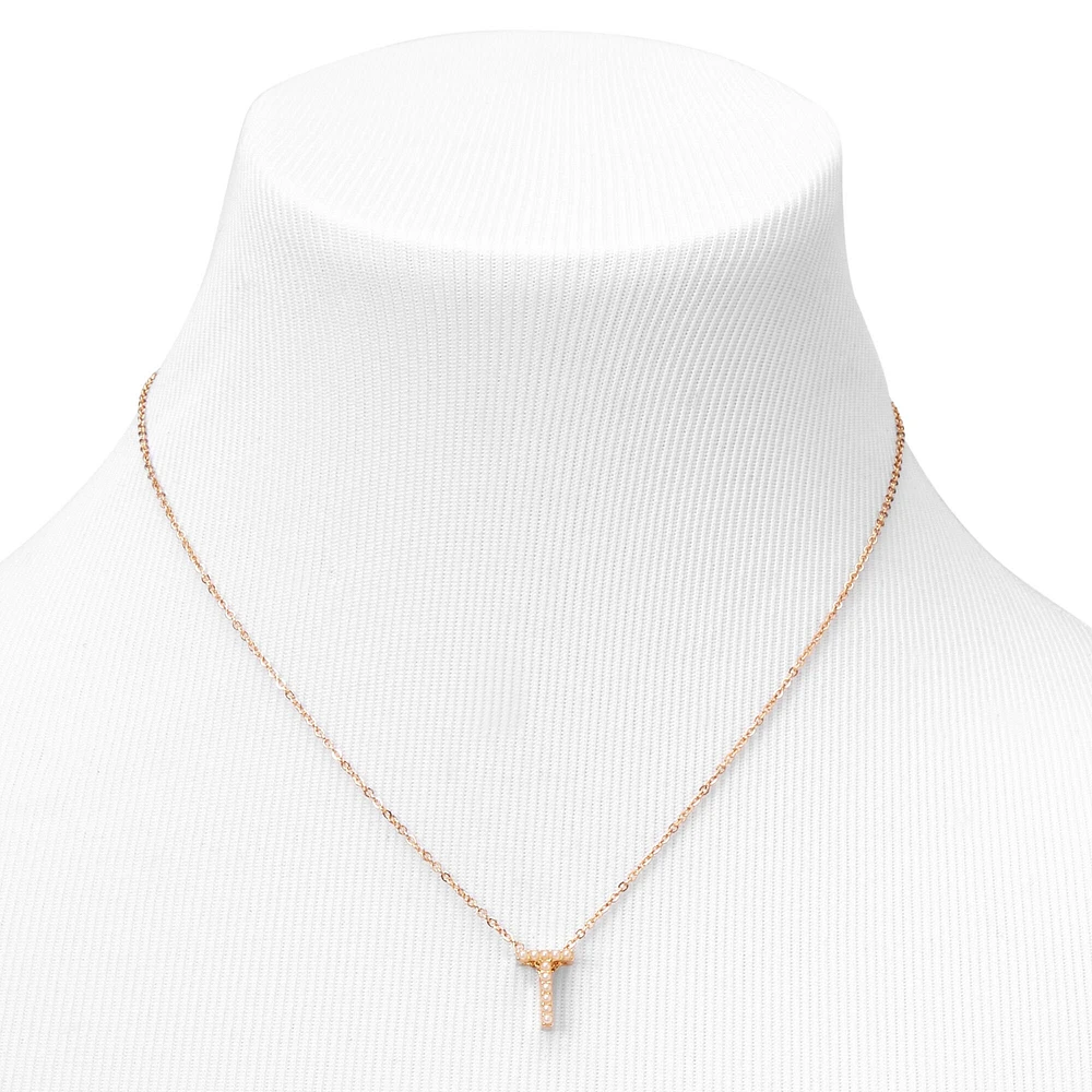 Gold-tone Mini Pearl Initial Pendant Necklace