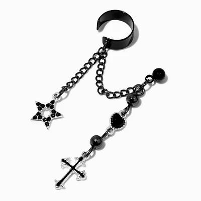 Black Cross Dangling Connector Earrings