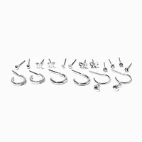 Silver-tone Butterfly Crystal Hoop & Stud Earring Stackables Set - 9 Pack