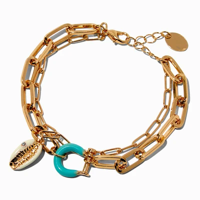 Gold-tone Enamel Shell Multi Strand Chain Bracelet
