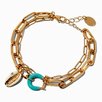 Gold-tone Enamel Shell Multi Strand Chain Bracelet