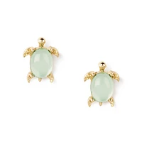 Gold-tone Turtle Mint Crystal Shell Stud Earrings