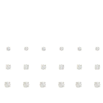 Silver-tone Graduated Crystal Square Stud Earrings - 9 Pack