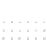 Silver-tone Graduated Crystal Square Stud Earrings - 9 Pack