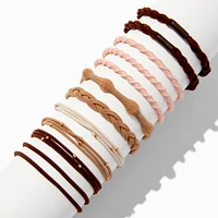 Boho Brown & Pink Mixed Hair Ties - 12 Pack 