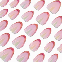 Pink Holographic Short Almond Vegan Faux Nail Set - 24 Pack
