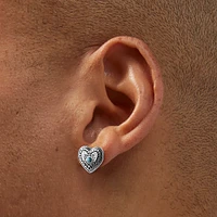 Silver-tone Filigree Heart Cowgirl Stud Earrings