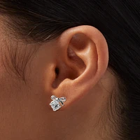 Silver-tone Cubic Zirconia Bow Stud Earrings 