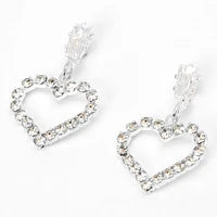 Silver-tone Rhinestone Heart 0.5" Drop Earrings
