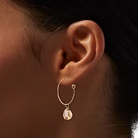 Gold-tone Coral Sea Shell Hoop Earrings - 3 Pack