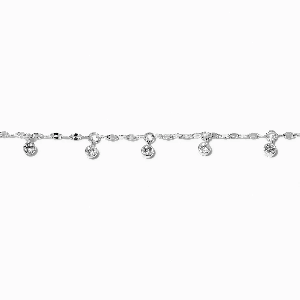 Silver-tone Cubic Zirconia Dainty Confetti Charm Bracelet