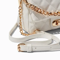 Quilted White Dual Strap Crossbody Bag