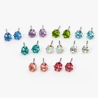 Pastel Rainbow Crystal Round Stud Earrings - 9 Pack