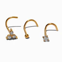 20G Gold-tone Titanium Cubic Zirconia Geometric Nose Studs - 3 Pack 