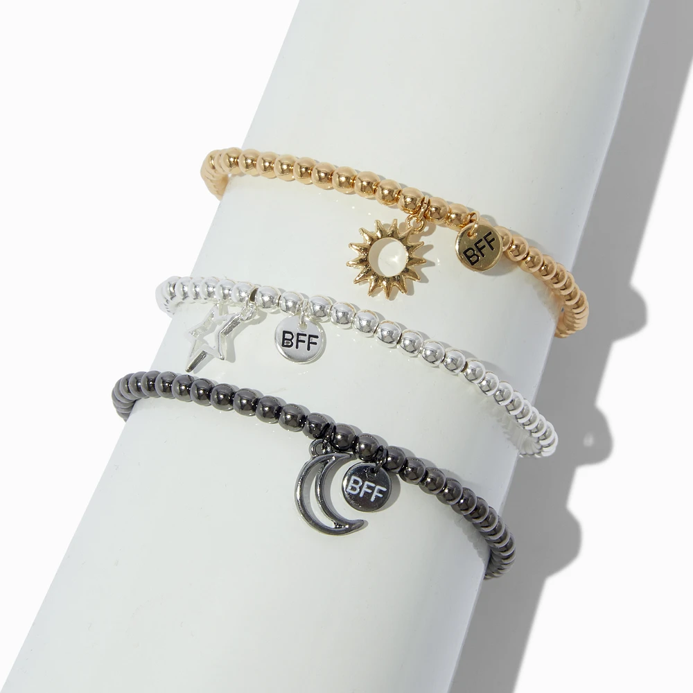 Best Friends Mixed Metal Celestial Beaded Stretch Bracelets - 3 Pack