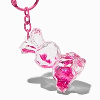 Pink Bunny Water-Filled Glitter Keychain