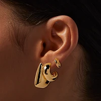 Gold-tone Thick Stackable Hoop Earrings - 3 Pack