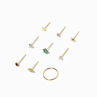 22G Gold-tone Sterling Silver Flower Nose Studs & Hoop - 9 Pack
