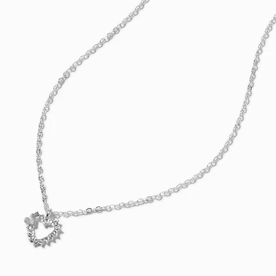 Silver-tone Crystal Heart Pendant Necklace 