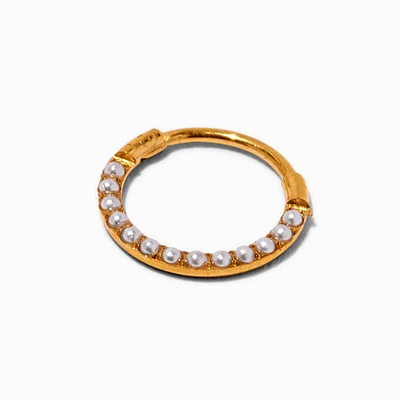 20G Gold-tone Stainless Steel Pearl Clicker Nose Hoop 