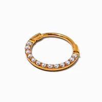 20G Gold-tone Stainless Steel Pearl Clicker Nose Hoop 