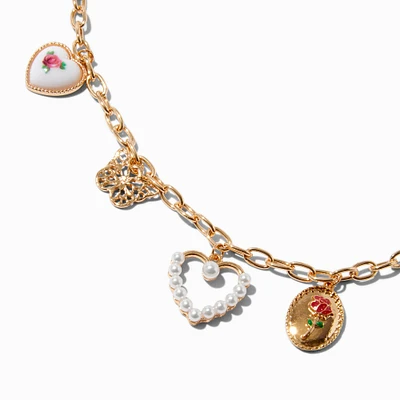 Gold-tone Floral, Heart & Butterfly Charm Necklace