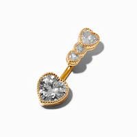 Gold-tone Stainless Steel Cubic Zirconia Heart 14G Belly Bar