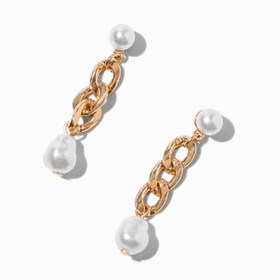 Pearl & Gold-tone Cuban Chain 2" Drop Earrings