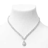 Silver Crystal Teardrop V-Neck Jewellery Set - 2 Pack