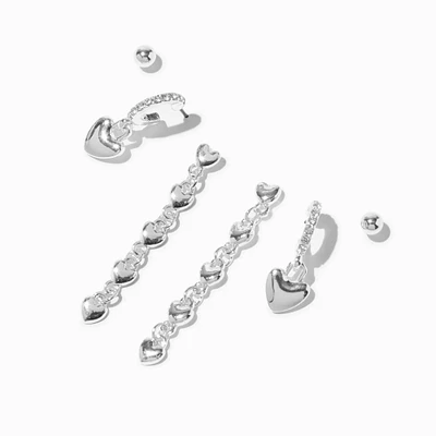 Silver-tone Bubble Heart Earring Stackables Set - 3 Pack